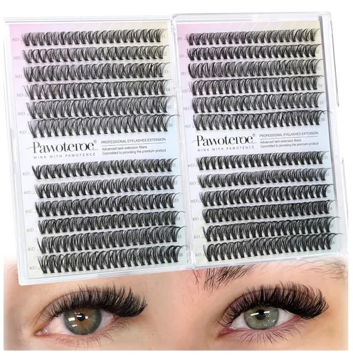 Vista 24 de Kit de Extensión de Pestañas Pawotence DIY 280 piezas, Kit de Racimos de Pestañas Individuales 20D y 30D Naturales 9-15mm, Kit de Extensiones