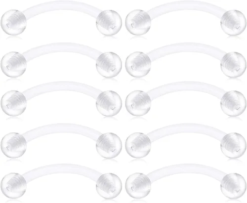 Vista 4 de JFORYOU Bioflex - Piercing para ombligo con barra curvada de acrílico transparente, ojos de serpiente, lengua, 14G, 12/14/0.630 in