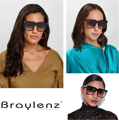 Vista 2 de Braylenz Gafas de sol cuadradas de gran tamaño para mujeres y hombres, a la moda, lujosas, con marco grande