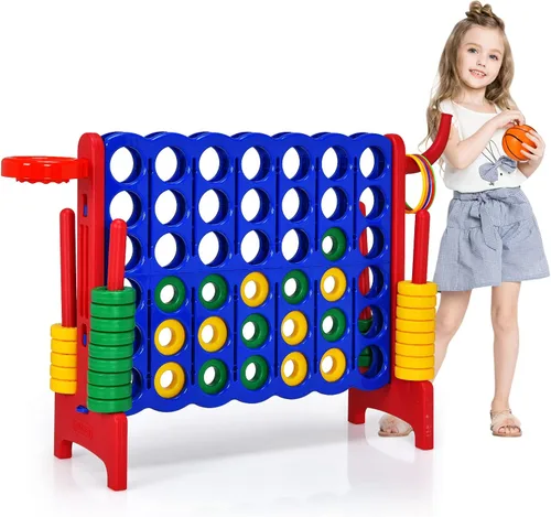 Vista 10 de COSTWAY Juego gigante gigante de 4 a puntuación para niños y adultos, juego de 2.5 pies para interiores y exteriores con aro de baloncesto, juego