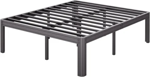 Vista 8 de Marco de cama de plataforma de metal doble de 14 pulgadas con Resistente, no necesita somier, sin ruido, fácil montaje, estilo contemporáneo, negro