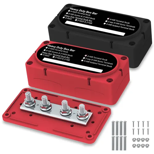 Vista 15 de Barra de bus 250A 12V Bloque de distribución de energía con 3/8 pulgadas (M10) Bloque de terminales de 4 postes con cubierta para automoción Negro &