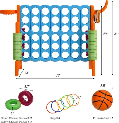 Vista 6 de COSTWAY Juego gigante gigante de 4 a puntuación para niños y adultos, juego de 2.5 pies para interiores y exteriores con aro de baloncesto, juego