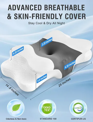 Vista 2 de DISSA Almohada cervical cervical para dormir de lado, almohada ergonómica de espuma viscoelástica con soporte ortopédico ajustable para el cuello