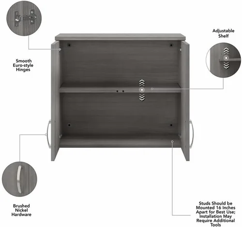 Vista 7 de Bush Business Furniture Armario de pared universal para cuarto de lavado con puertas y estantes, gris platino (LNS428PG-Z)