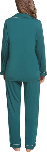 Vista 9 de Pijama de bambú ultra suave para mujer, juego de pijama - manga largacon botones.