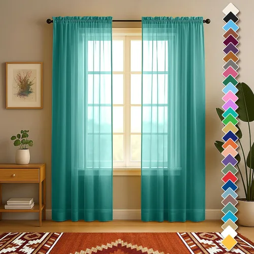Vista 72 de YHSF Cortinas traslúcidas – Juego de 2 paneles para decoración del hogar – Elegantes cortinas de gasa sólida con bolsillo para barra