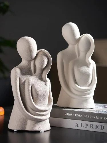 Vista 7 de HYFAN Estatua de amor abrazando pareja cerámica decoración romántica adorno figura regalo escultura significativa para dormitorio, hogar, oficina