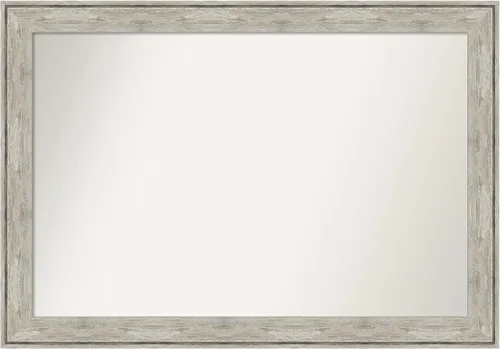 Vista 458 de Amanti Art Espejo de baño plateado para sobre el fregadero, 28 x 37 pulgadas, elegante espejo rectangular de peltre cepillado, marco de madera