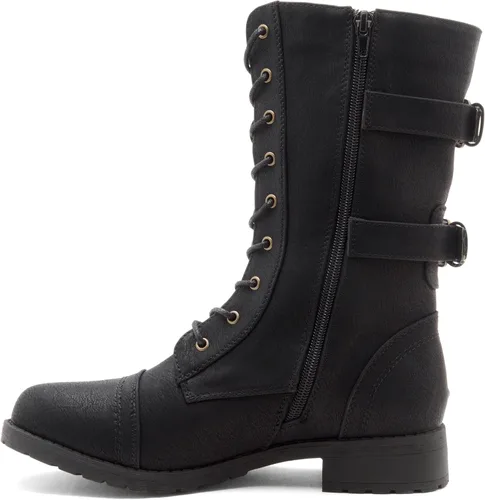 Vista 3 de Herstyle Florence2 Botas de combate militares con cordones a media pantorrilla para mujer