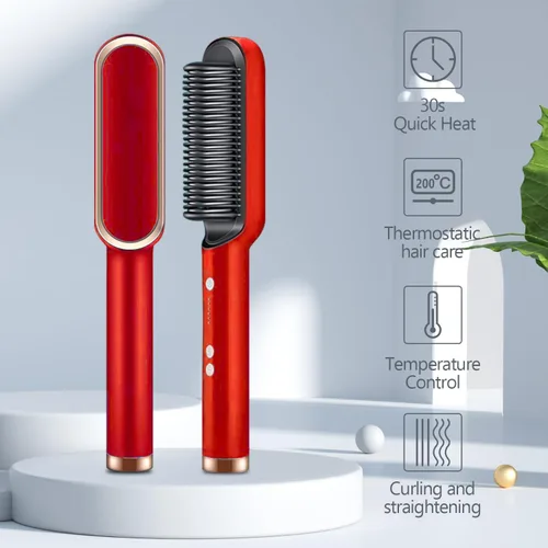 Vista 7 de SRIHAIR - Cepillo alisador de cabello con 5 temperaturas, peine de iones negativos, peine alisador eléctrico portátil, cepillo de pelo calentado