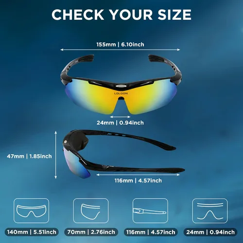 Vista 7 de Cycling Sunglasses for Men Women Youth, Wrap Around Sports Sunglasses for Running Climbing Bike Baseball Softball Golf