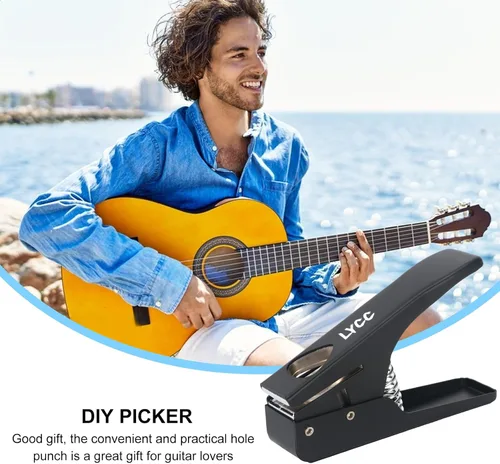 Vista 5 de paquete de regalo de lujo para hacer púas de guitarra DIY, cortador de púas de guitarra premium, 16 tiras de clip de paleta y una lima para suavizar
