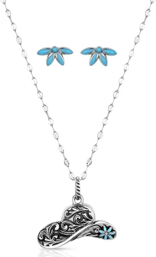 Vista 31 de Montana Silversmiths Conjunto de joyería de estilo occidental con turquesa elaborada a mano: aretes y collar