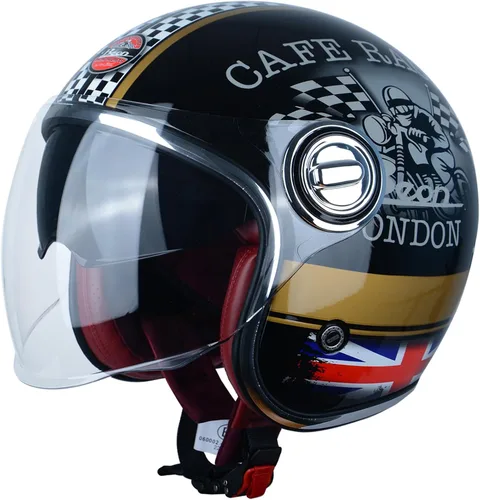 Vista 7 de Casco de motocicleta de cara abierta para adultos, aprobado por DOT, casco vintage 3/4 medio Vespa con doble visera para hombres y mujeres
