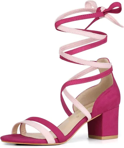 Vista 21 de Allegra K Sandalias con cordones y tacón de bloque de color con punta Beige