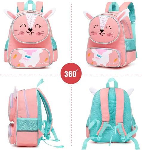 Vista 7 de Mochila para bebé niña niños mochila linda 3D animales dibujos animados escuela 3-9 años mochila para niñas niños, Conejo, Mediana, Mochilas de viaje