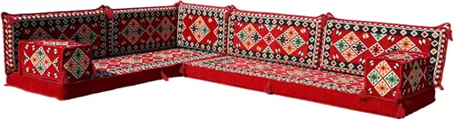 Vista 47 de arabicsofa Juego de asientos Jalsa en forma de L – Majlis árabe hecho a mano con almohadas de respaldo