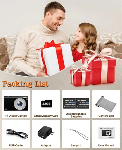 Vista 8 de Cámara digital, cámara de vlogging 4K para cámaras de enfoque automático de YouTube para fotografía con zoom digital de 16X, cámara digital compacta
