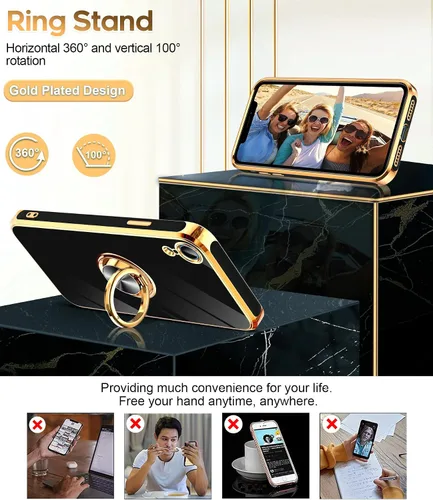 Vista 3 de LeYi Funda para iPhone XR: con Protector de Pantalla de Vidrio Templado [Paquete de 2] Soporte de Anillo Giratorio de 360°, Soporte Magnético
