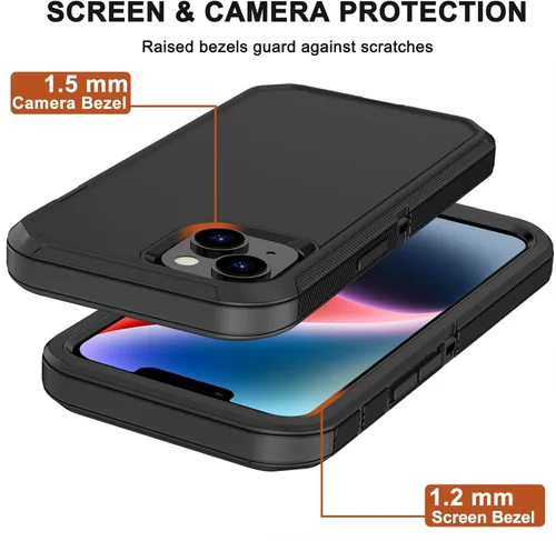 Vista 5 de Funda para iPhone 14 Plus (6.7 pulgadas) con funda de clip para cinturón, 2 protectores de pantalla, resistente grado militar, cuerpo completo, a