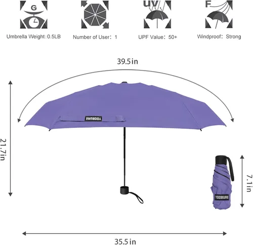 Vista 2 de Yoobure Small Mini Umbrella with Case Light Compact Design Perfect for Travel Lightweight Portable Parasol Outdoor SunRain Umbrellas