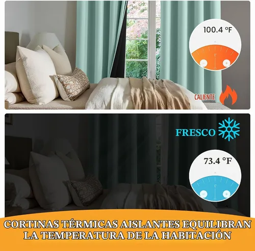 Vista 5 de RYB HOME Cortinas 100% opacas de 63 pulgadas de largo, aislamiento térmico, oscurecimiento total de la habitación, cortinas reductoras de ruido