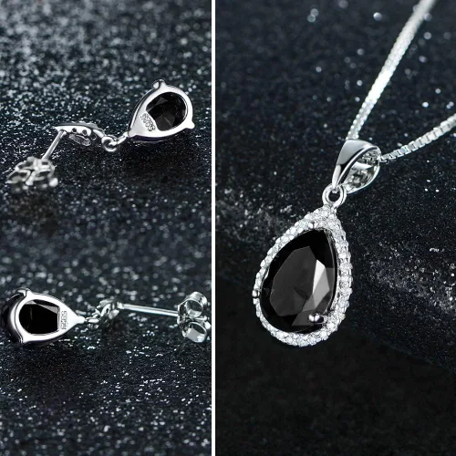 Vista 2 de JIANGXIN Teardrop Birthstone 925 Sterling Silver Rhodium Plated Gemstone Jewelry Set for Women Stud Earring Pendant Necklace 1618inch Italian Box