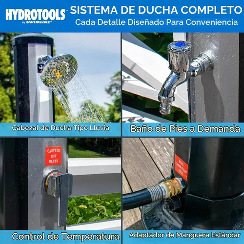 Vista 3 de SWIMLINE HYDROTOOLS - Ducha solar de lluvia Niagara de 7 pies para exteriores con tanque de 10 galones y lavado de pies Ducha solar Luxe con lavado