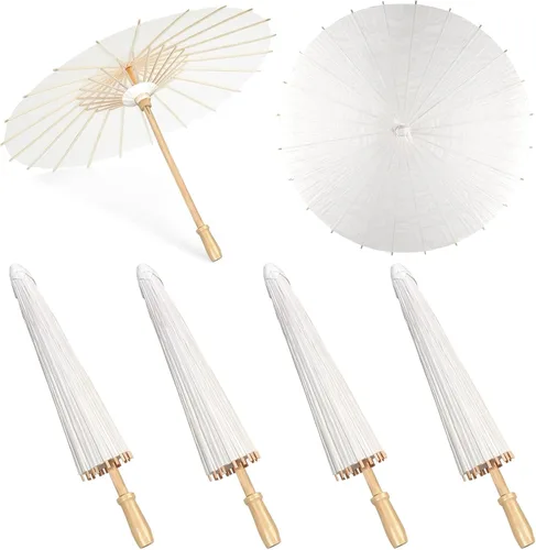 Vista 10 de MOTOTO Paraguas de papel blanco de 33 pulgadas, paraguas de papel aceitado chino, japonés, paraguas decorativo de pintura DIY para decoración