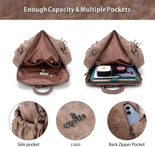 Vista 88 de Bolsos mochila monedero de piel sintética para mujer, bolsas con zíper, mochilas de hombro casuales