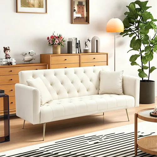 Vista 3 de Anwick - Sofá cama de terciopelo moderno de 72 pulgadas, sofás plegables convertibles con 3 respaldos ajustables, sofá biplaza reclinable copetudo