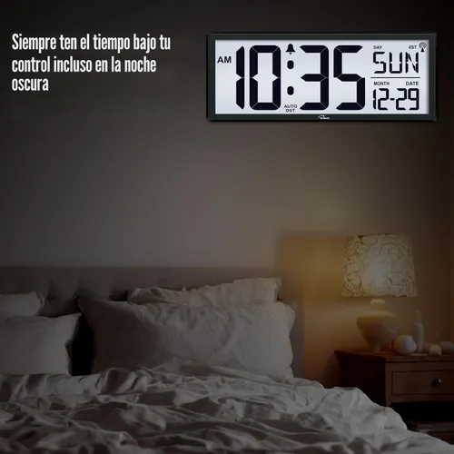 Vista 7 de WallarGe Reloj de pared digital atómico de 14,5 '' funciona con pilas con Negro