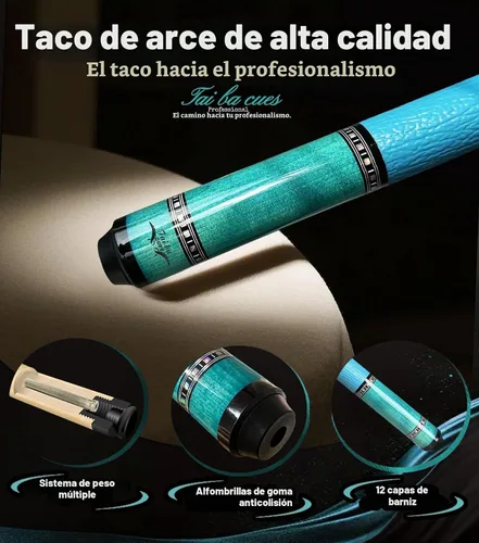 Vista 4 de Tai ba cues Taco de billar profesional de madera canadiense de 19, 20, 21 onzas, rosa, azul, verde, naranja