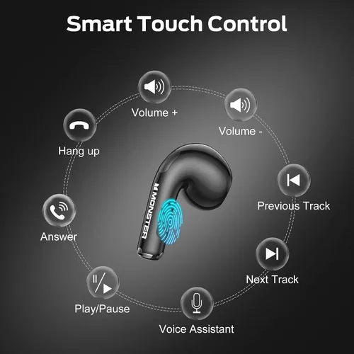 Vista 10 de Auriculares inalámbricos Monster N-Lite 208 Bluetooth 5.4 con micrófono integrado, control táctil, auriculares Bluetooth con 30 horas