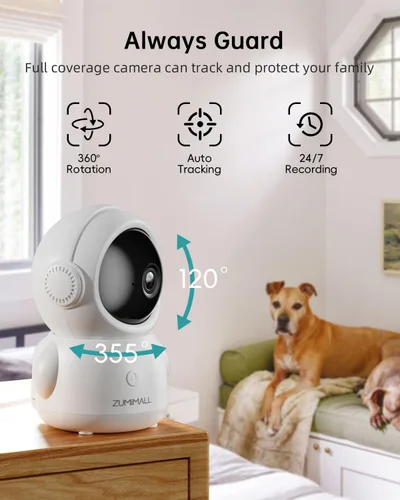 Vista 2 de ZUMIMALL Cámaras 5MP 5G para seguridad en el hogar al aire libre, monitor de bebé WiFi 5G/2.4G con cámara y audio, cámara de seguridad de grabación