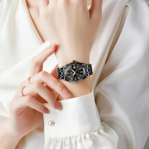 Vista 2 de OLEVS Reloj de pulsera de cuarzo para mujer, de acero inoxidable, impermeable, luminoso, fecha, fácil de leer, para mujer