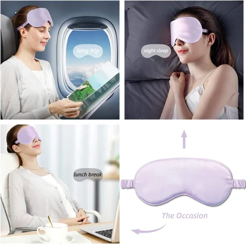 Vista 3 de Máscara de ojos de seda para dormir, lavanda, máscara para dormir para hombres y mujeres, ojos suaves para yoga, meditación, diseño de bloqueo