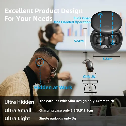 Vista 6 de HJX M73 Auriculares para Dormir para Personas que Duermen de Lado, Auriculares Invisibles, Mini Auriculares, Auriculares Intraurales Ultraligeros