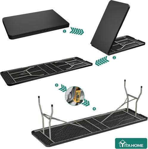 Vista 7 de Mesas plegables YITAHOME de 8 pies Heavy Duty Folding Table with Carrying Handle, Plastic Fold up Table for Outdoor Camping Picnic Parties/Indoor