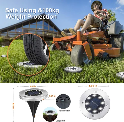 Vista 5 de Aogist - Luces solares de suelo, 8 luces solares LED para exteriores, luces de disco, luces de jardín, luces impermeables para patio, exteriores