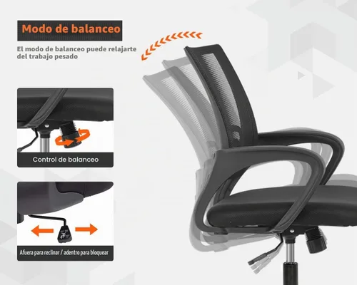 Vista 4 de Silla de oficina en casa, silla ergonómica de escritorio con respaldo medio, silla de computadora de malla, soporte lumbar, cómoda, ejecutiva