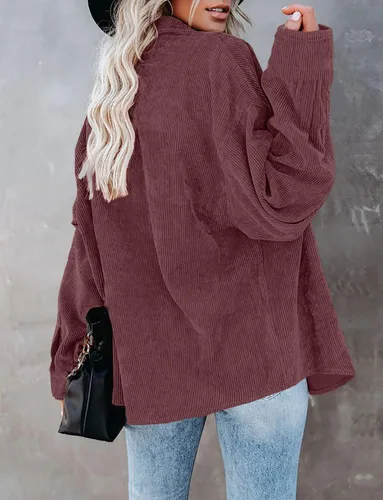 Vista 3 de ZOLUCKY Womens Shackets Jacket Plus Size Long Sleeve Button Down Shirts Blouses Tops