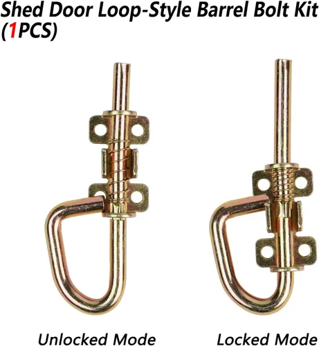 Vista 3 de Pernos de barril de puerta de resorte – Pestillo de puerta estilo bucle, cerradura de hardware para cobertizo, puertas, puertas, jardín, ventana