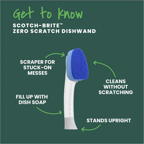 Vista 3 de Scotch-Brite Varita Lavavajillas Antiarañazos, Estropajo para Limpiar Cocina, Baño y Hogar, Estropajo de Platos Antiarañazos Seguro para Utensilios