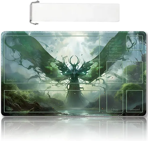 Vista 23 de DAUXID Tapete de Juego MTG Cosido Premium con Zonas y Respaldo de Goma Antideslizante, Tapete de Juego TCG para MTG y Otros Juegos de Cartas, Diseño