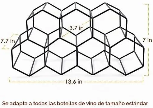 Vista 6 de Fomanish - Soporte para 7 botellas, estante de vino independiente, moderno soporte de mesa de metal para cocina y bodega Negro