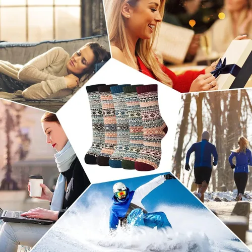 Vista 7 de FYC Winter Womens Socks Wool Warm Thick Knit Cozy Crew Casual Vintage Soft Socks for Women Christmas Gifts Socks 5 Pairs
