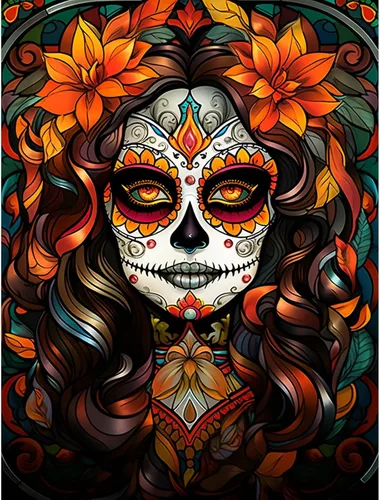 Vista 11 de Pintura de diamantes de calavera de azúcar 5D, kit de numeración, arte del día de la muerte, arte de pared de rosa roja, arte de pared con diamantes