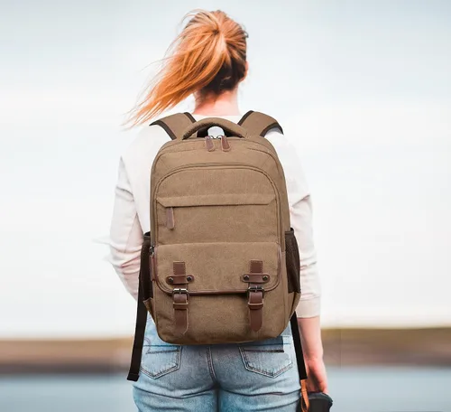 Vista 4 de CROCOD - Mochila de lona para laptop, mochila vintage para hombres y mujeres, mochila de viaje para trabajo, universidad, bolsa de computadora